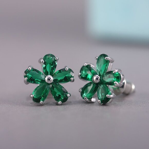 "Beautiful Tiny Plum Blossom Zircon Dainty Stud Earrings for Women, UNVN12460 - Picture 1 of 3